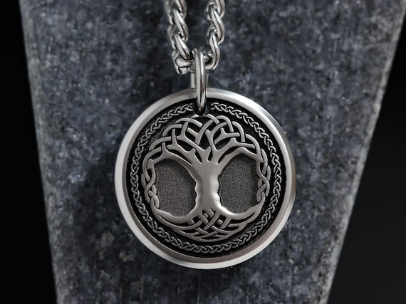 Black Onyx Sterling Silver Men's Celtic Tree of Life Necklace