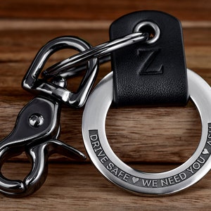 Personalized Engraved Leather Keychain For Man - Unique Real Leather Keyring with Raised Engraving