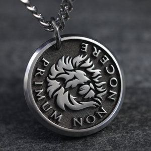 Custom Lion Necklace, Custom Engraved Necklace for Him