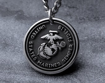 TITANIUM Custom Marines Necklace - Mens Pure Titanium Pendant - Customize with your own words