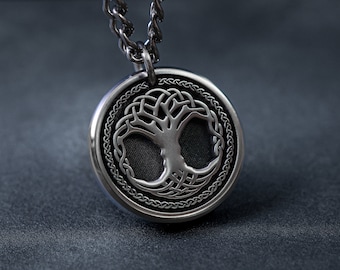 TITANIUM Custom Celtic Tree of Life Necklace - Mens Pure Titanium Pendant - Customize with your own words on back