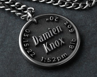 TITANIUM Custom Dad Necklace - Mens 1" Pure Titanium Pendant - Customize with your own words