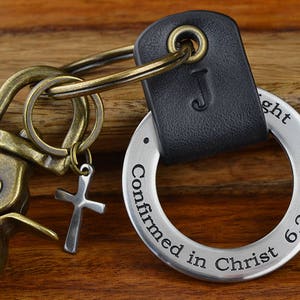 Confirmation Gifts for Boys, Personalized Confirmation Leather Keychain Gift - Any text up to 40 Char
