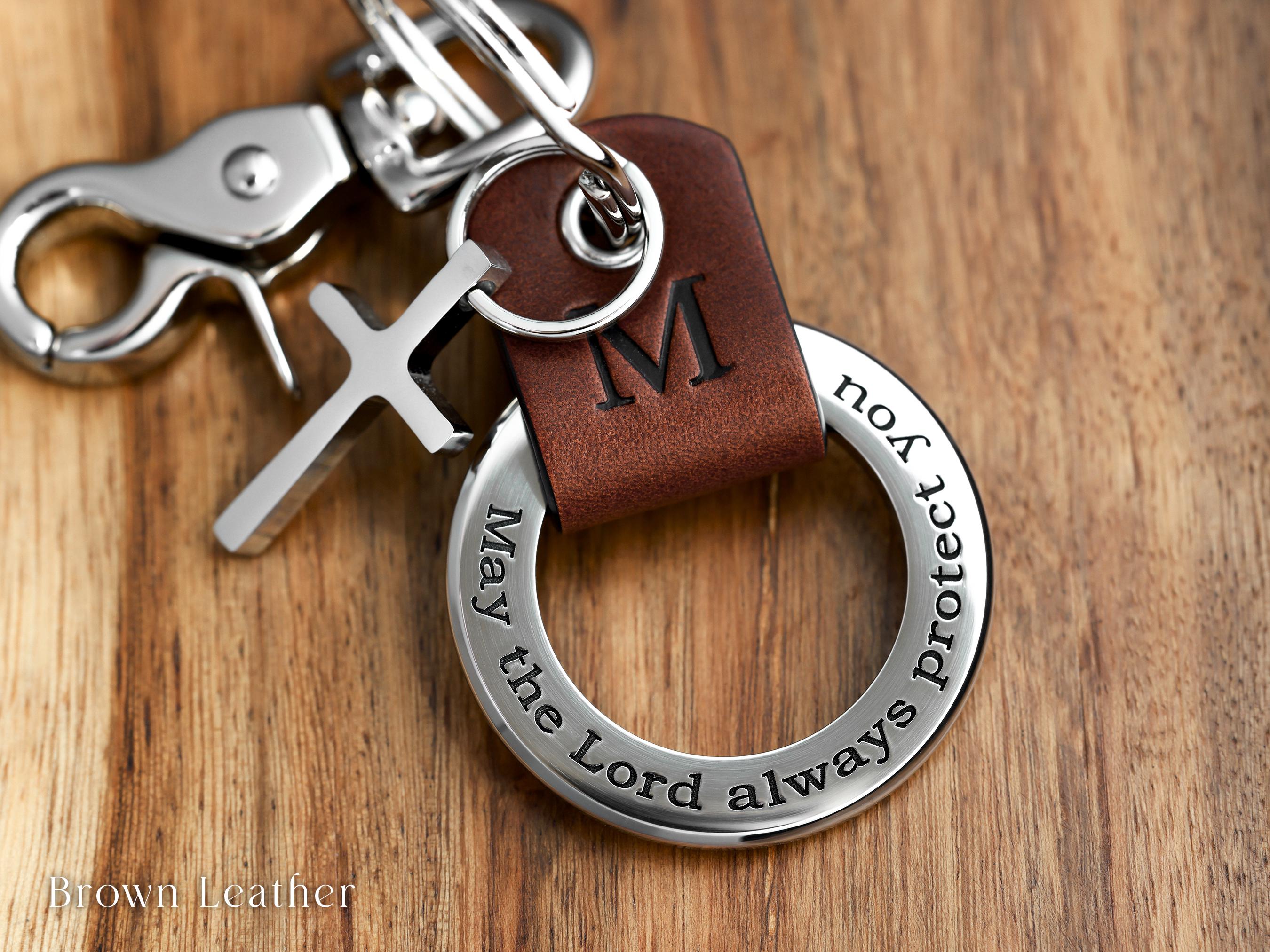 Personalized Confirmation Keychain for Boys, Engraved Leather