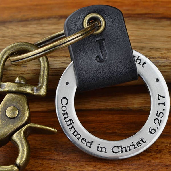 Confirmation Sponsor Gift, Confirmation Keychain, Religious Keychain - Personalized Leather Keychain with any text up to 40 Char