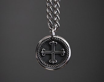 TITANIUM Custom Cross Necklace for Men, Customize back with your own words - Artisan Made In USA