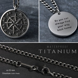 Mens Compass Necklace Custom Coordinates Necklace Engraved with your own words or coordinates image 10