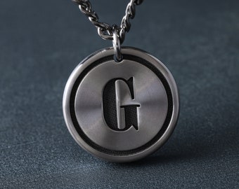 TITANIUM Reversible Initial - Solid Titanium Round Pendant - Double Sided Necklace - Handcrafted in USA