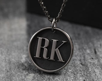 TITANIUM Reversible 3D Initial Necklace, Custom Double Sided - Mens Pure Titanium Necklace