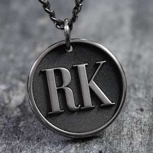 TITANIUM Mens Custom Initial Necklace, Unique Letter Jewelry, Mens Pure Titanium Pendant