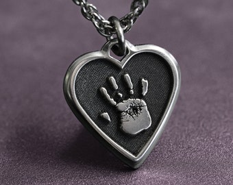 TITANIUM Real Handprint or Footprint created in 3D Titanium - Custom Necklace for Her