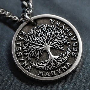 Mens Custom Tree of Life Necklace, Unique Mens Jewelry, Custom Engraved Necklace