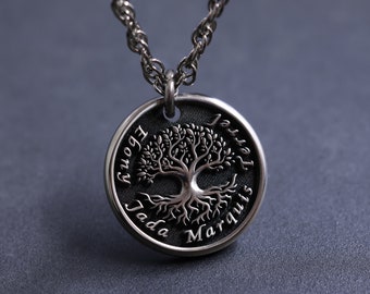 Womens TITANIUM Tree of Life Necklace, Custom Tree of Life for Her, Engraved with your own words on front and back