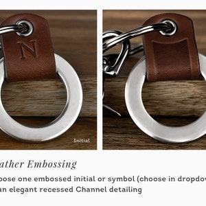 Personalized Gift Custom Coordinates Leather Keychain or ANY TEXT Deeply Engraved Leather w/ Stainless Steel image 3