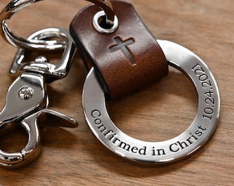 Confirmation Gifts for Teen Boys, Personalized Confirmation Leather Keychain Gift - Any text up to 45 Char