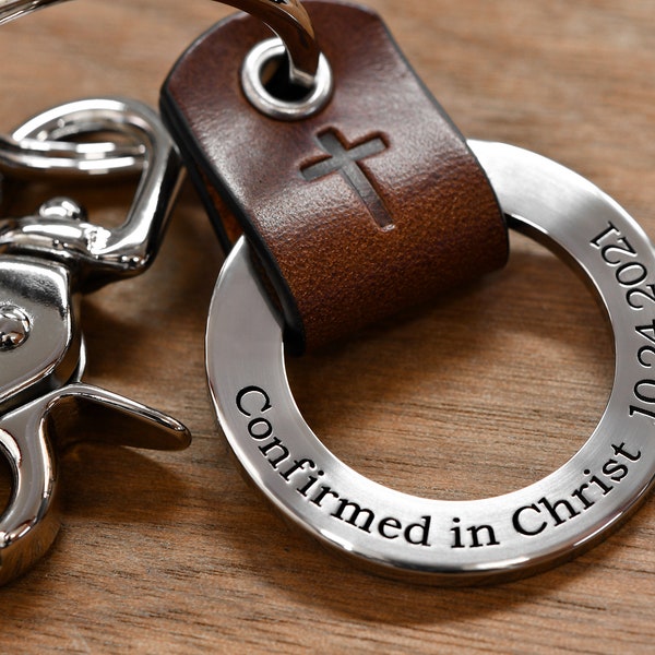 Confirmation Gifts for Teen Boys, Personalized Confirmation Leather Keychain Gift - Any text up to 40 Char