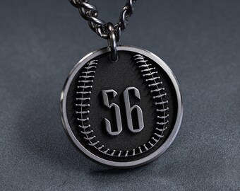 TITANIUM Mens Custom Baseball Pendant - Waterproof 3D Custom Team Number Necklace made from solid Titanium