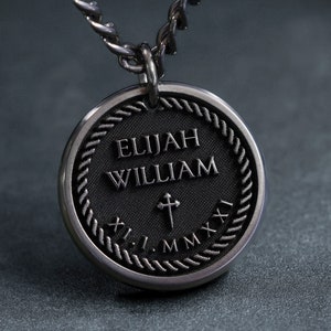 TITANIUM Memorial Loss Name Necklace, Remembrance Necklace for Men, Customize with names and birthdate