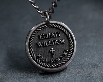 TITANIUM Memorial Loss Name Necklace, Remembrance Necklace for Men, Customize with names and birthdate