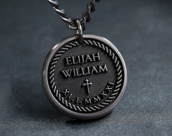 TITANIUM Custom Cross Necklace - Mens Pure Titanium Pendant - Customize with your own words