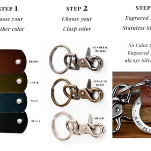 Personalized Gift Custom Coordinates Leather Keychain or ANY TEXT Deeply Engraved Leather w/ Stainless Steel image 2