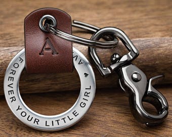 Fathers Day Gift From Daughter, First Fathers Day Gift, Custom Leather Keychain deep engraved with ANY 40 Chars! Handmade In USA