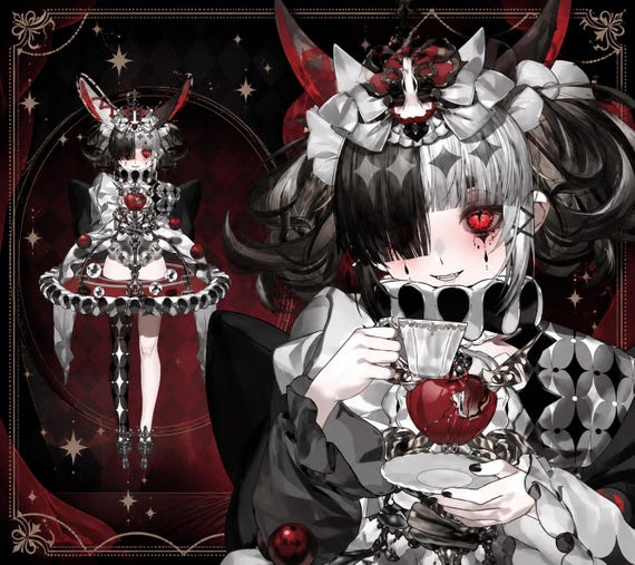 Gothic Harlequin VTuber, Premade Live2D Vtuber Model: Ready to Use, VTubeStudio Compatible