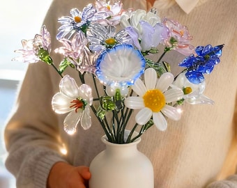 Handmade Glass Flower Bouquet – Glass Birth Month Flowers, Personalized Gift for Her, Unique Birthday or Anniversary Gift,Gift for Mom