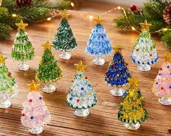 Handmade Glass Christmas Tree Sculptures, Mini Glass Tree Figurines, Holiday Home Decor, Unique Christmas Gift