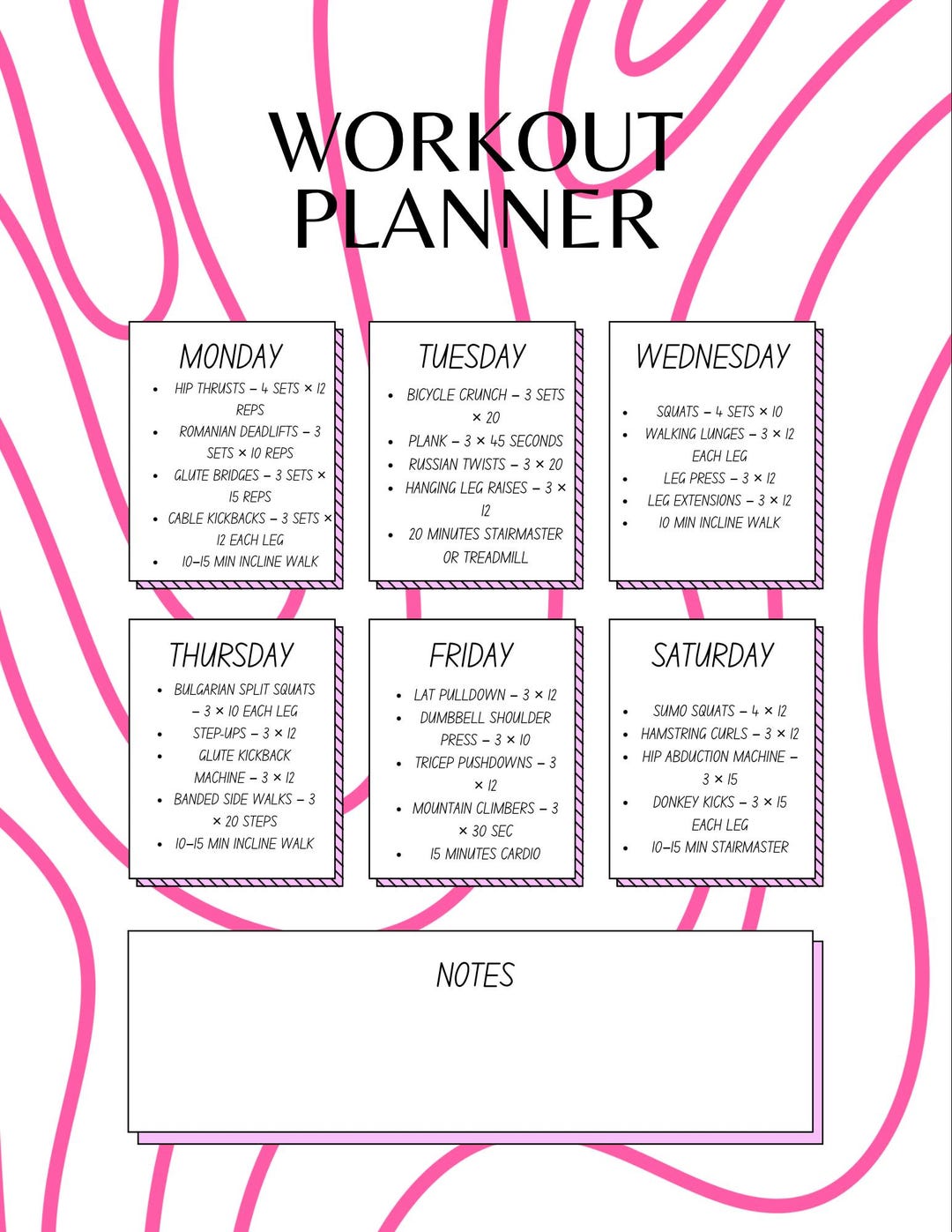 Weekly Workout Planner – Printable Fitness Tracker (digital Download ...