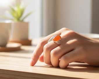 Handcrafted Silver Ring with Oval Stone – Minimalist Gemstone Jewelry