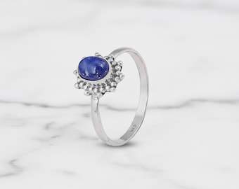 Handmade Silver Ring  Blue Sapphire or Tanzanite Halo Bezel Setting  Ethical Gemstone Jewelry