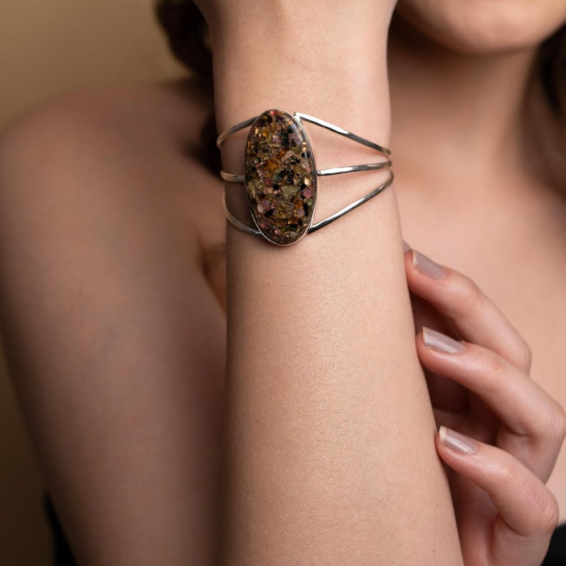 Handmade Maligano Jasper stone cuff bracelet for women