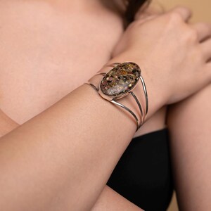 Boho Maligano Jasper cuff bracelet, handmade gemstone jewelry