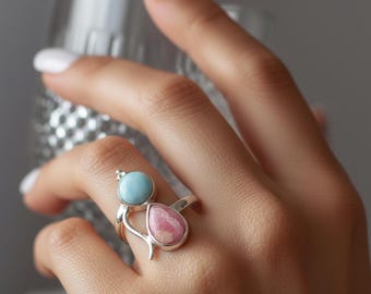 Handmade Sterling Silver Gemstone Ring – Lapis Lazuli & Larimar
