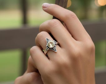 Geometric Emerald Sterling Silver Ring – Handmade Beaded Artisan Jewelry