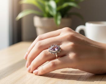 Teardrop Gemstone Sterling Silver Ring – Handmade Beaded Boho Jewelry