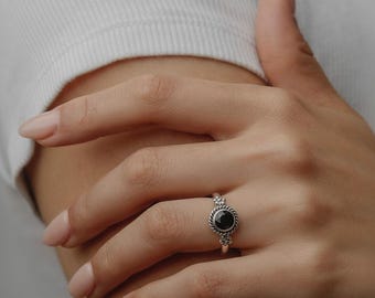 Handcrafted Lapis Ring – Round Stone, Beaded Side Detail, Ethical Silver Jewelry