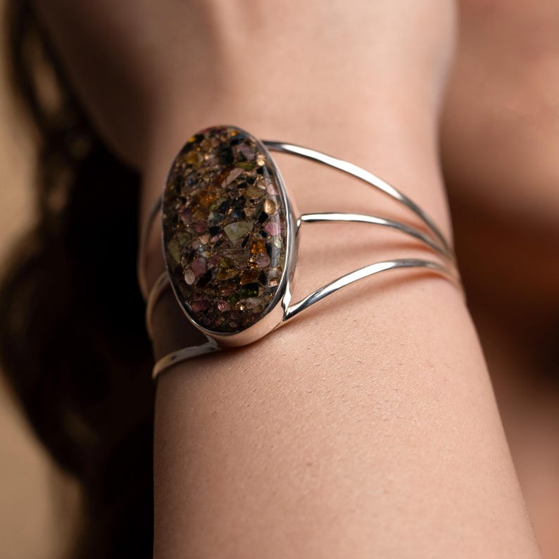 Women’s silver cuff bracelet with patterned Maligano Jasper