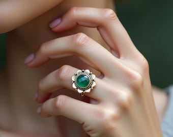 Floral Bezel Sterling Silver Ring | Blue Sapphire-like Gemstone