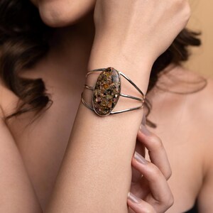 Artisan-crafted silver cuff with natural Maligano Jasper