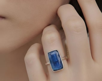 Handmade Sterling Silver Blue Gemstone Ring – Minimalist Bezel Set