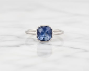 Sterling Silver Gemstone Ring – Cushion-Cut Blue Sapphire for Everyday Elegance Multiple Stone Rings