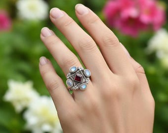 Handcrafted Sterling Silver Gemstone Ring – Boho Chic Statement Jewelry