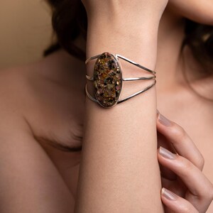 Oval Maligano Jasper gemstone bracelet in sterling silver