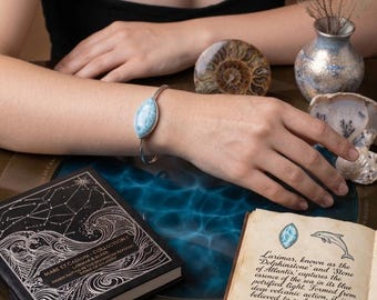 Brazalete de larimar marquesa hecho a mano en plata de ley