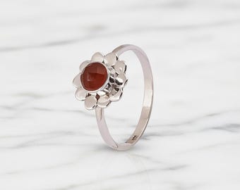 Handmade Carnelian Floral Ring – Sterling Silver Adjustable Boho Jewelry