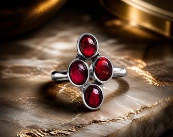 Handmade Multi Gemstone Sterling Silver Ring – Boho Statement Jewelry