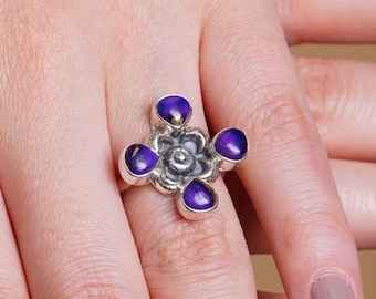 Handmade Amethyst Floral Silver Ring | Bohemian Statement Jewelry