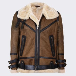 Men’s Brown Shearling Leather Aviator Jacket | Winter B3 Bomber Coat | Gift for Him handmade